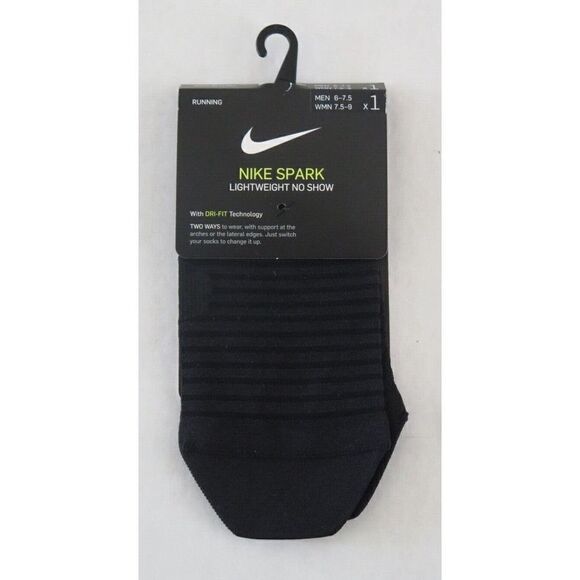 Nike Spark SK0052 Men's 6-7.5 Women's 7.5-9 Black Lightweight No Show Socks - Picture 1 of 2